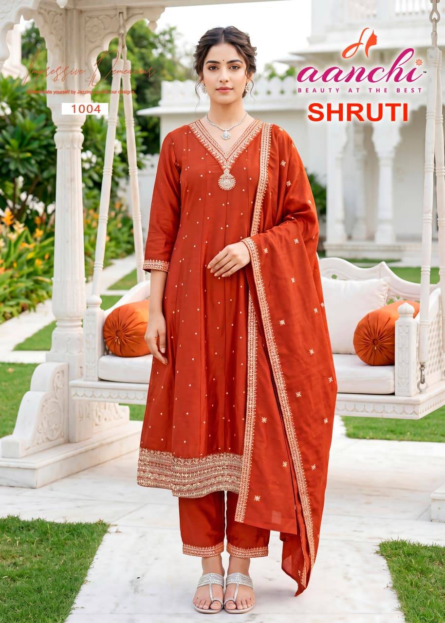 SHRUTI By AANCHI 1001 To 1004 Series Designer Ethnic Wear Collection VICHITRA SILK Kurtis At Wholesale Price